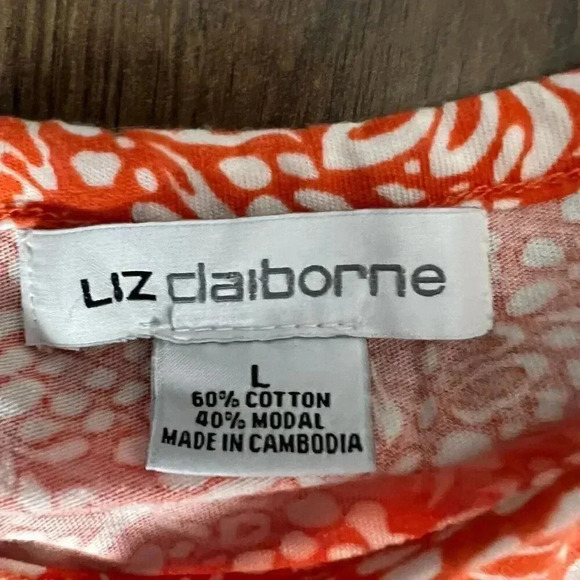 Women's Large Orange & White Liz Claiborne Short‎ Slleeve Shirt - Picture 2 of 3